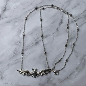 Silver bat necklace goth spooky halloween
